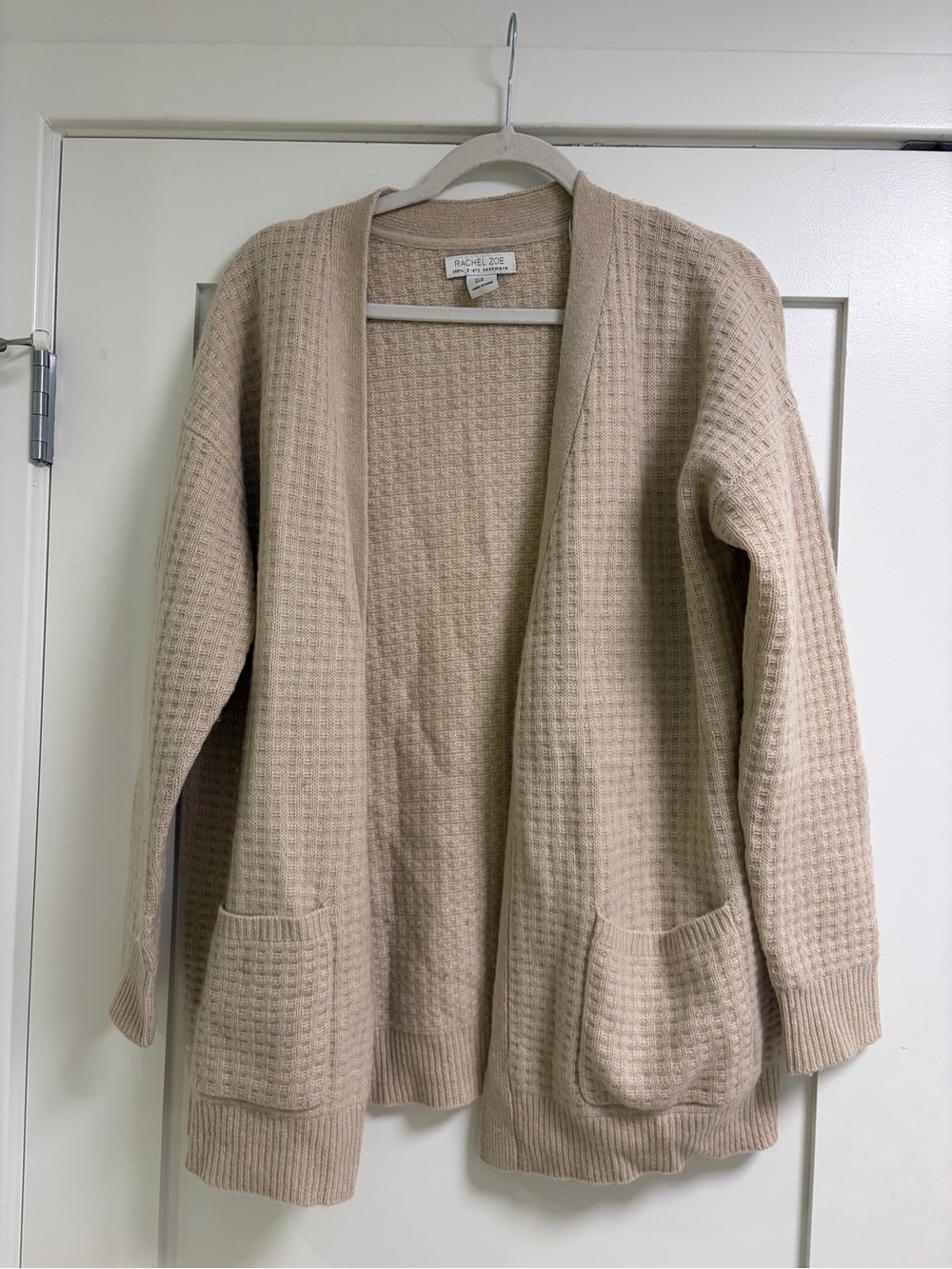Rachel Zoe Cashmere Cream Waffle-Knit Open Cardigan